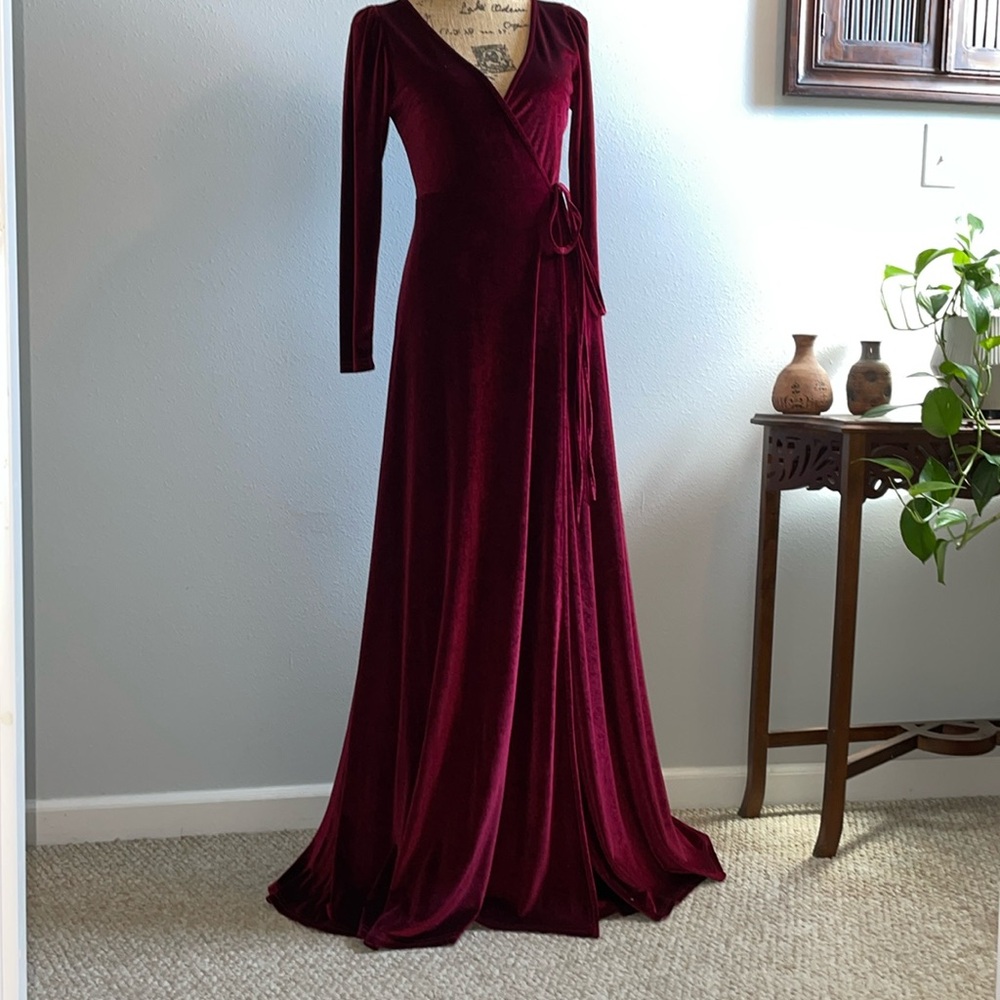 Baltic Born Esmerelda Velvet Wrap Maxi Dress | Merlot